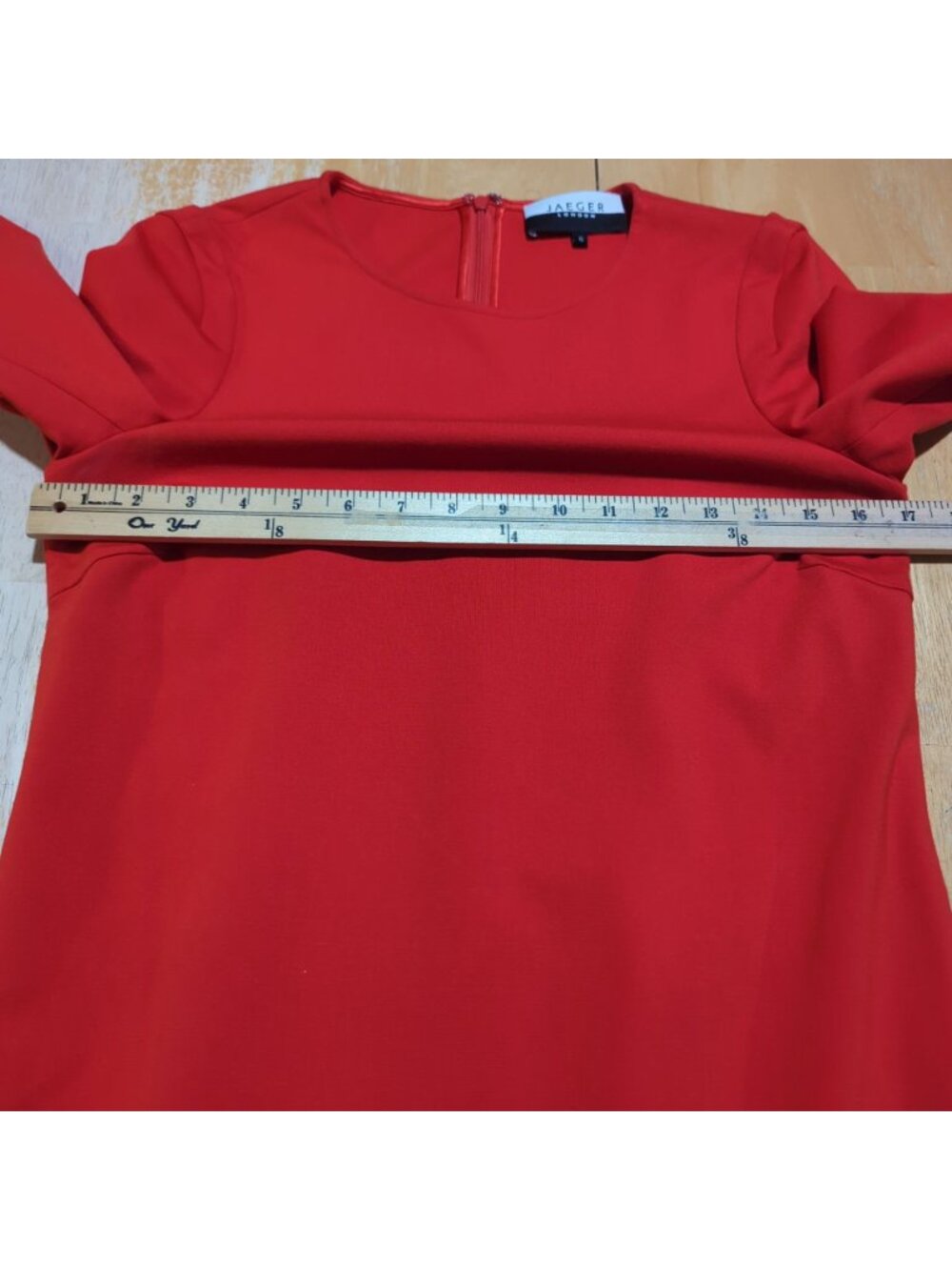 Jaeger London Dress Womens 6 Red Orange Sheath Stretch Long Sleeve Career - Picture 12 of 15